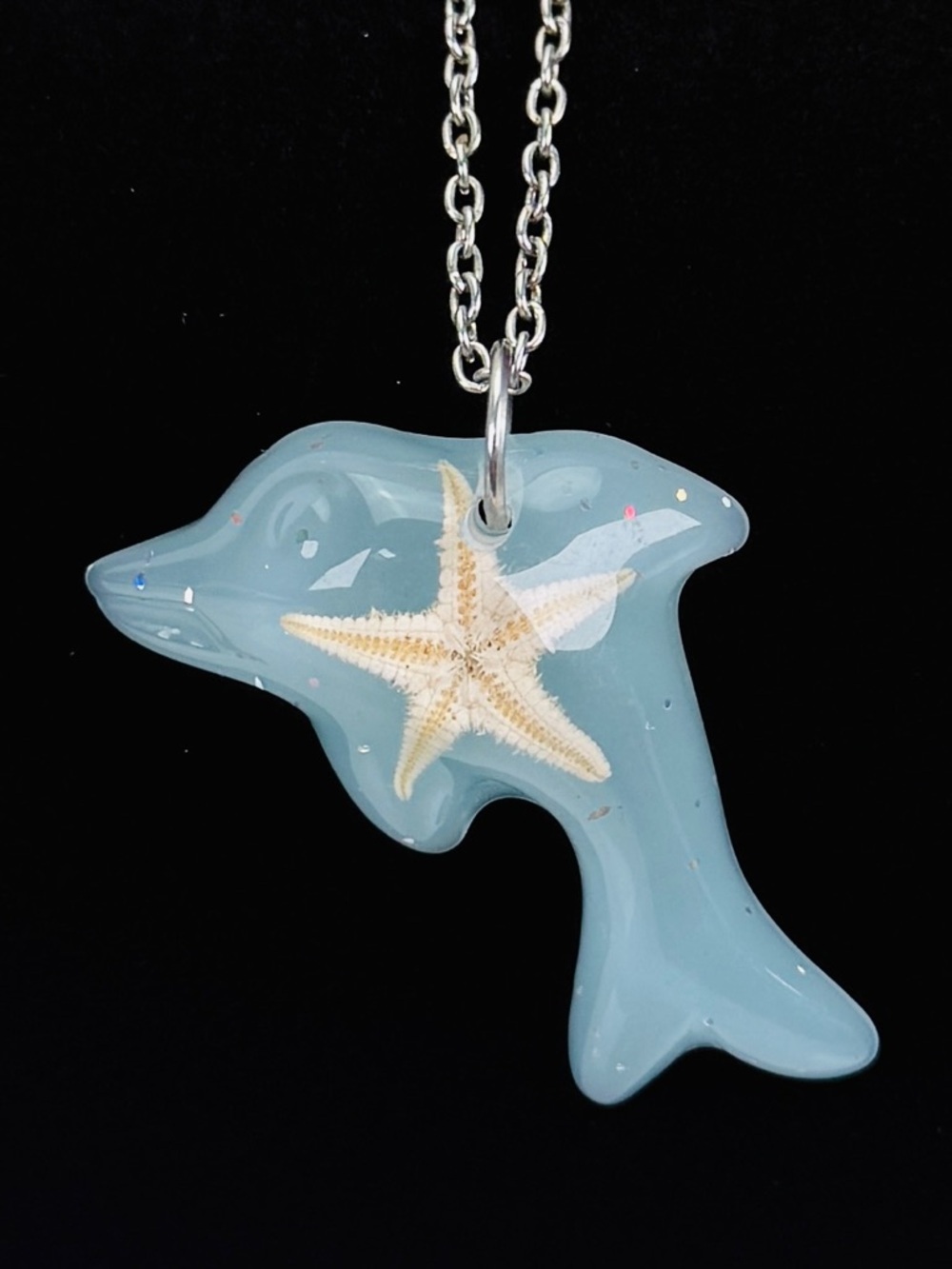 Blue Dolphin Starfish Pendant Necklace Coastal Ocean Beach Nautical Jewelry